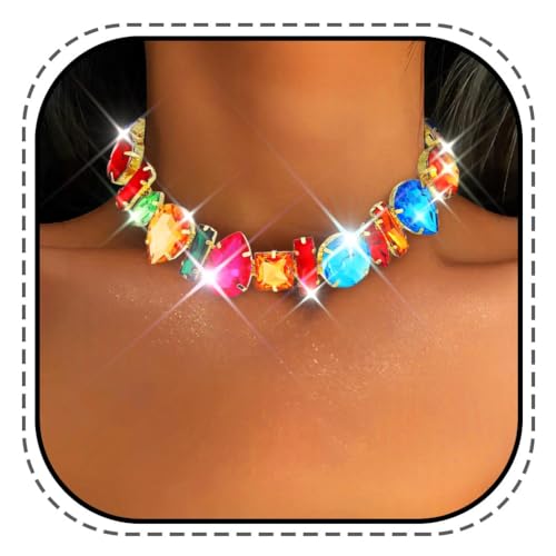 Kesvb Kristall-Choker-Halskette, bunte Statement-Strass-Halsketten für Damen Kesvb Kristall-Choker-Halskette, bunte Statement-Strass-Halsketten für Damen von Kesvb