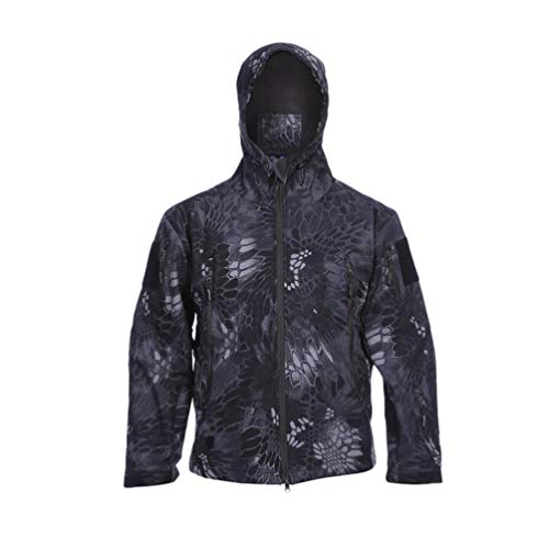 Ketamyy Herren Taktische Camouflage Jacke Wasserdicht Softshell Fleece Futter Herbst Winter Outdoor Trekking Jagd Wandern Regenfest Mäntel Mit Kapuze Schwarz Python-Muster L von Ketamyy