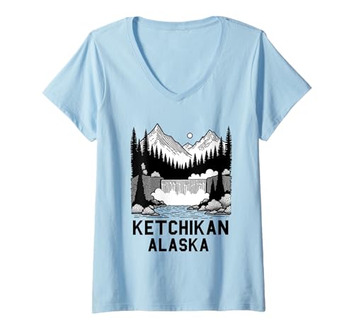 Damen Ketchikan Alaska Souvenir Travel Passende Familie Herren Damen T-Shirt mit V-Ausschnitt von Ketchikan Alaska Souvenir Reminder