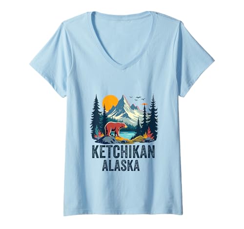 Damen Ketchikan Alaska Souvenir Travel Passende Familie Herren Damen T-Shirt mit V-Ausschnitt von Ketchikan Alaska Souvenir Reminder