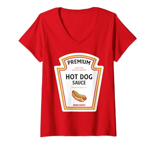 Damen Hot Dog Sauce Halloween 2023 Kostüm Familie Ketchup Senf T-Shirt mit V-Ausschnitt Damen Hot Dog Sauce Halloween 2023 Kostüm Familie Ketchup Senf T-Shirt mit V-Ausschnitt von Ketchup Mustard Mayo Team