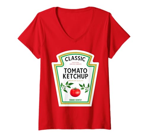 Damen Ketchup Halloween 2023 Kostüm Passende Senf Gewürze T-Shirt mit V-Ausschnitt von Ketchup Mustard Mayo Team