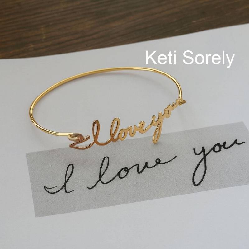 Benutzerdefinierte Handschrift Armreif Mit Personalisierter Nachricht Oder Name in Sterling Silber, Gelb Roségold, Ein Inspirierendes Gedenkgeschenk von KetiSorelyDesigns