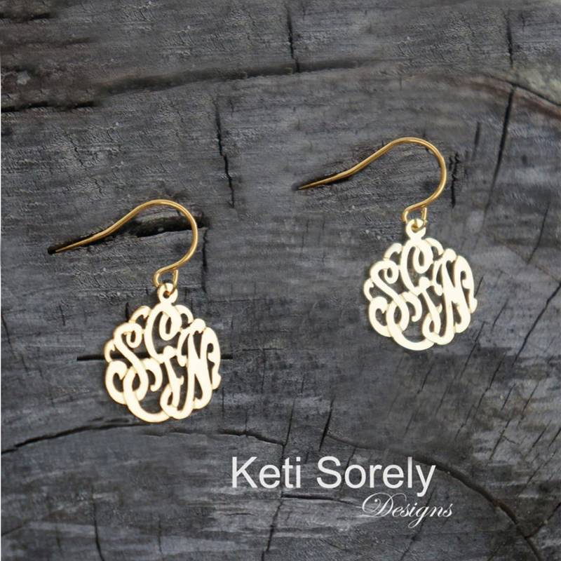 Personalisierte Monogramm Ohrringe | Bestellen Sie Alle Initialen Gelb Oder Rose Gold, Kleine Tu Große Ohr Draht Ohrring Für Frau, Mutter von KetiSorelyDesigns