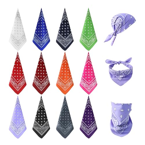 Ketilrub 12 Stück Unisex Paisley Bandanas Cowboy Bandana Multifunktionstaschentücher Paisleymuster Kopftuch, 100% Baumwolle für Radfahren, Outdoor und Alltag, 54 x 54 cm von Ketilrub