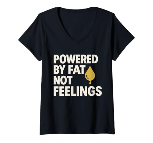 Damen Keto Humor Lustiges Meme, unterstützt von Fat Zero Carbs Bacon T-Shirt mit V-Ausschnitt Damen Keto Humor Lustiges Meme, unterstützt von Fat Zero Carbs Bacon T-Shirt mit V-Ausschnitt von Keto Foodie Gift Low Carb Bacon Avocados Deadlifts