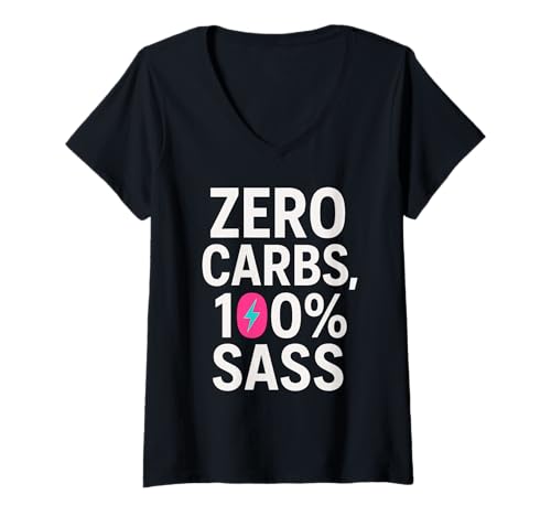 Damen Keto Humor Lustiges Meme, unterstützt von Fat Zero Carbs Bacon T-Shirt mit V-Ausschnitt Damen Keto Humor Lustiges Meme, unterstützt von Fat Zero Carbs Bacon T-Shirt mit V-Ausschnitt von Keto Foodie Gift Low Carb Bacon Avocados Deadlifts