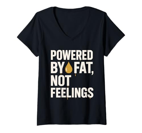Damen Keto Humor Lustiges Meme, unterstützt von Fat Zero Carbs Bacon T-Shirt mit V-Ausschnitt Damen Keto Humor Lustiges Meme, unterstützt von Fat Zero Carbs Bacon T-Shirt mit V-Ausschnitt von Keto Foodie Gift Low Carb Bacon Avocados Deadlifts