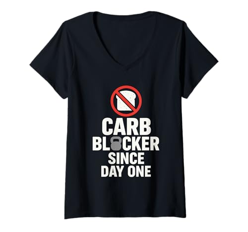 Damen Keto Humor Lustiges Meme, unterstützt von Fat Zero Carbs Bacon T-Shirt mit V-Ausschnitt Damen Keto Humor Lustiges Meme, unterstützt von Fat Zero Carbs Bacon T-Shirt mit V-Ausschnitt von Keto Foodie Gift Low Carb Bacon Avocados Deadlifts