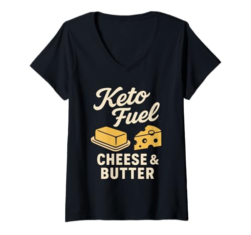 Damen Keto Humor Lustiges Meme, unterstützt von Fat Zero Carbs Bacon T-Shirt mit V-Ausschnitt Damen Keto Humor Lustiges Meme, unterstützt von Fat Zero Carbs Bacon T-Shirt mit V-Ausschnitt von Keto Foodie Gift Low Carb Bacon Avocados Deadlifts