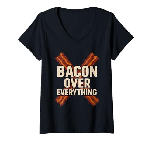 Damen Keto Humor Lustiges Meme, unterstützt von Fat Zero Carbs Bacon T-Shirt mit V-Ausschnitt Damen Keto Humor Lustiges Meme, unterstützt von Fat Zero Carbs Bacon T-Shirt mit V-Ausschnitt von Keto Foodie Gift Low Carb Bacon Avocados Deadlifts