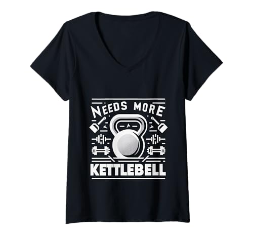 Damen Needs More Kettlebell Krafttraining Fitness ||- T-Shirt mit V-Ausschnitt Damen Needs More Kettlebell Krafttraining Fitness ||- T-Shirt mit V-Ausschnitt von Kettlebell -Übung mahlen