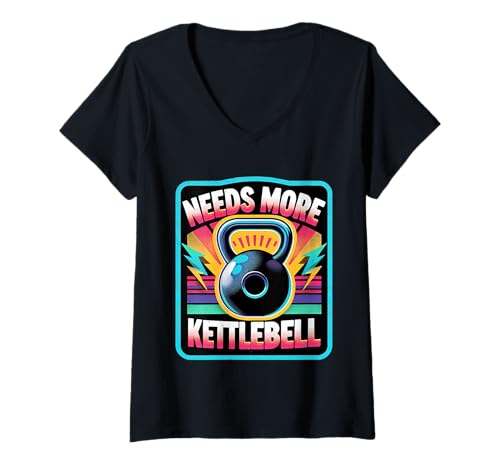 Damen Needs More Kettlebell Krafttraining Fitness ||- T-Shirt mit V-Ausschnitt Damen Needs More Kettlebell Krafttraining Fitness ||- T-Shirt mit V-Ausschnitt von Kettlebell -Übung mahlen