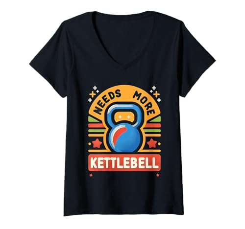 Damen Needs More Kettlebell Krafttraining Fitness |- T-Shirt mit V-Ausschnitt Damen Needs More Kettlebell Krafttraining Fitness |- T-Shirt mit V-Ausschnitt von Kettlebell -Übung mahlen