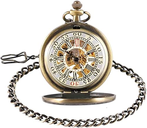 Vintage-Taschenuhr, Taschenuhr mit Kette for Herren und Damen, Taschenuhr, Retro, glatt, klassisch, mechanisch, Handaufzug, Taschenuhr, römische Ziffern, Taschenuhr for Herren und Damen mit Kette von KeuLen