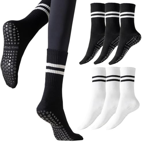 6 Paar Anti-Rutsch-Socken für Damen Streifensocken Yoga Socken Rutschsocken Streifen Baumwolle Stoppersocken Antirutsch Sportsocken für Sport Pilates Gymnastik Krankenhaus Schwangere, EU 35-40 von Kevaler