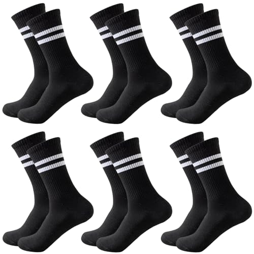 Damen Sportsocken Baumwolle Tennissocken Hohe Knöchelsocken Crew Socken Laufsocken Socken bis zur Wadenmitte Streifenmuster für Den Alltag Freizeit Schule Tennis Fitnessstudio Laufen (EU35–40) 6 Paar von Kevaler