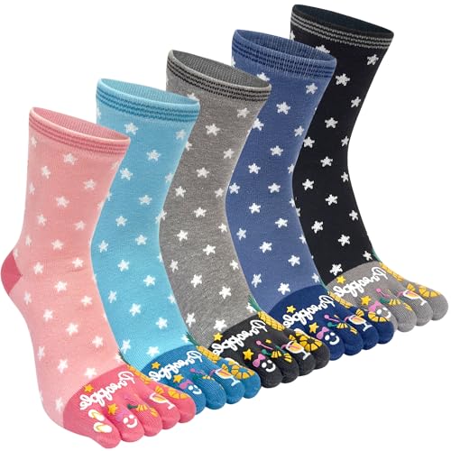 Damen Zehensocken Baumwolle Fünf Finger Socken Niedliche Tier Karikatur Muster Sneakersocken Sports Socken mit Zehen Einzeln Größe: 35–40/5 Paare von Kevaler