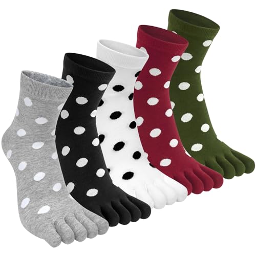 Damen Zehensocken Baumwolle Fünf Finger Socken Niedliche Tier Karikatur Muster Sneakersocken Sports Socken mit Zehen Einzeln Größe: 35–40/5 Paare von Kevaler