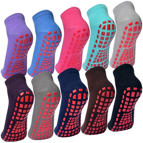 Kevaler 10 Paar Yoga Socken für Damen Baumwolle Anti-Rutsch-Socken Stoppersocken Rutschsocken Antirutsch Sportsocken für Sport Yoga Pilates Gymnastik Krankenhaus Schwangere, 35-42 von Kevaler