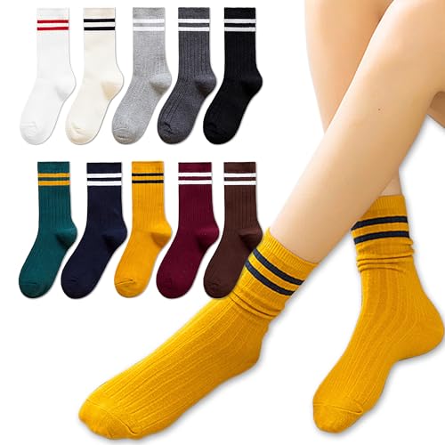 Kevaler Damen Streifensocken Baumwolle Tennissocken Hohe Knöchelsocken Sportsocken Fussball Socken für Den Alltag, Freizeit, Schule, Fitnessstudio, Laufen (EU 35–40) 10 Paar von Kevaler