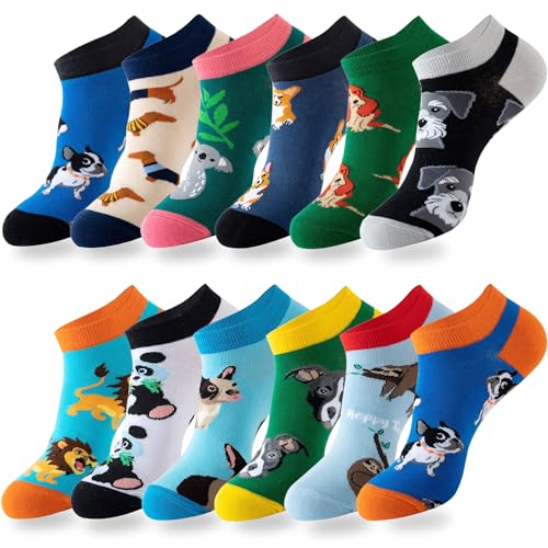Kevaler 12 Paar Damen Lustige Socken Herren Baumwollsocken Sneakers Socken Kurzsocken mit Tier Obst Essen Meisterwerk Motiv Sportsocken Größe: 35-42 von Kevaler