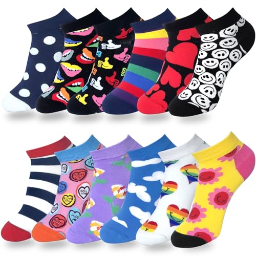 Kevaler 12 Paar Damen Lustige Socken Herren Baumwollsocken Sneakers Socken Kurzsocken mit Tier Obst Essen Meisterwerk Motiv Sportsocken Größe: 35-42 von Kevaler