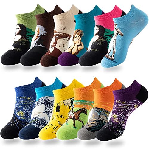 Kevaler 12 Paar Damen Lustige Socken Herren Baumwolle Sneakers Socken Kurzsocken mit Tier Obst Essen Meisterwerk Motiv Sportsocken Größe: 35-42 von Kevaler