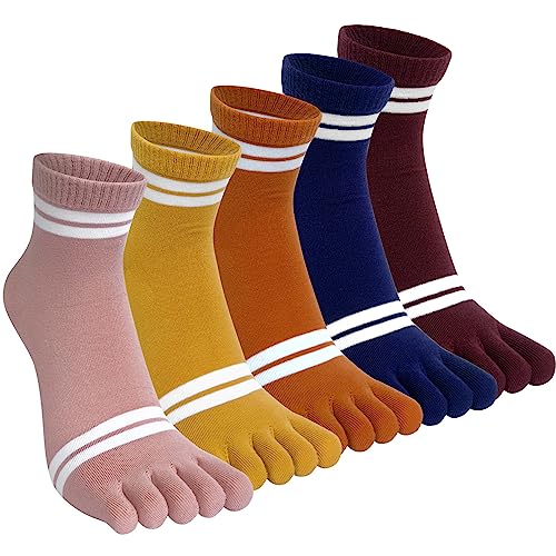 Kevaler 5 Paare Damen Zehensocken Baumwolle Fünf Finger Socken Niedliche Bunt Muster Sneakersocken Socken mit Zehen Einzeln von Kevaler