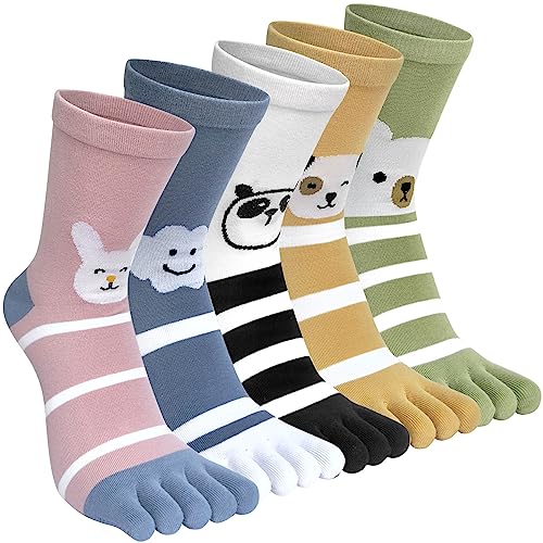 Kevaler 5 Paare Damen Zehensocken Baumwolle Fünf Finger Socken Niedliche Bunt Muster Sneakersocken Socken mit Zehen Einzeln von Kevaler