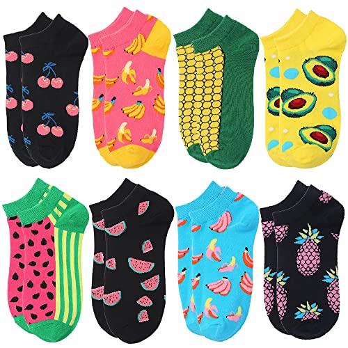 Kevaler 8 Paar Damen Sneaker Socken Baumwolle Sportsocken Süße Tier Fruchtmuster Kurz Socken für Damen und Mädchen Größen:35-40 von Kevaler