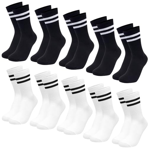 Kevaler Damen Streifensocken Baumwolle Tennissocken Hohe Knöchelsocken Sportsocken Fussball Socken für Den Alltag, Freizeit, Schule, Fitnessstudio, Laufen (EU35–40) - 10 Paar von Kevaler