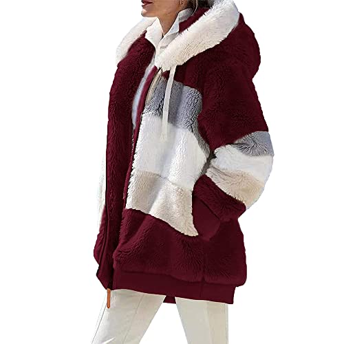 Kevaler Damen Teddy Fleecejacke Herbst Kapuzenjacke Einfarbiges Übergangsjacke Warme Plüschjacke Flauschjacke S-5XL mit Taschen von Kevaler