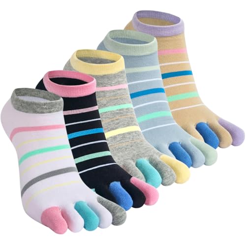 Kevaler Damen Zehensocken 5 Paare Baumwolle Fünf Finger Socken Niedliche Bunt Muster Sneakersocken Socken mit Zehen Einzeln, Größe: 35–40 von Kevaler
