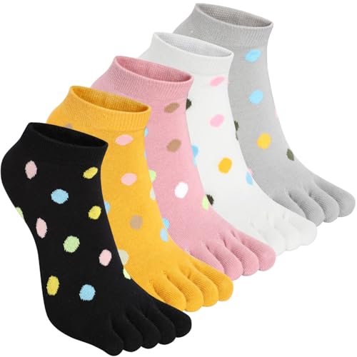 Kevaler Damen Zehensocken Baumwolle Fünf Finger Socken Kurze Socken Knöchelsocken Niedliche Bunt Tier Streifen Muster Sneakersocken Socken Neuheit Sportsocken mit Zehen Einzeln Größe: 35-40/5 Paare von Kevaler