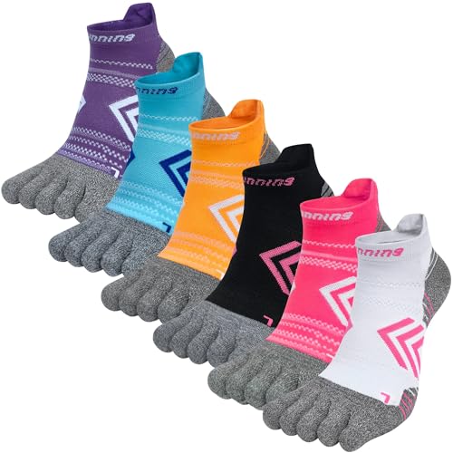 Sneaker Socken Damen Zehensocken Sportsocken Fünf Finger Socken Gepolsterte Athletic Laufsocken Kurze Knöchelsocken Atmungsaktiv & Schweißableitend - 6 Paar von Kevaler