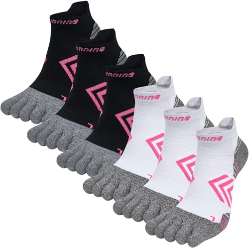 Sneaker Socken Damen Zehensocken Sportsocken Fünf Finger Socken Gepolsterte Athletic Laufsocken Kurze Knöchelsocken Atmungsaktiv & Schweißableitend - 6 Paar von Kevaler