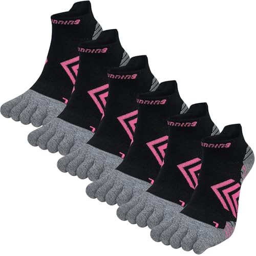 Sneaker Socken Damen Zehensocken Sportsocken Fünf Finger Socken Gepolsterte Athletic Laufsocken Kurze Knöchelsocken Atmungsaktiv & Schweißableitend - 6 Paar von Kevaler