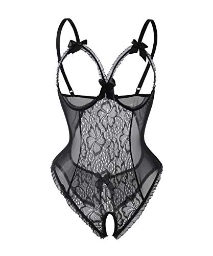 Keven Damen Oberteil Lingerie Transparent Reizwäsche Bodysuit Nachtwäsche (3XL, B-schwarz) von Keven