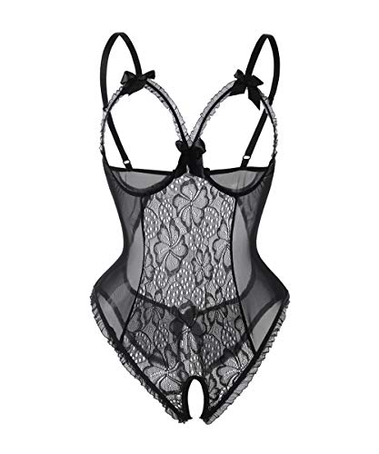 Keven Damen Oberteil Lingerie Transparent Reizwäsche Bodysuit Nachtwäsche (L, B-schwarz) von Keven