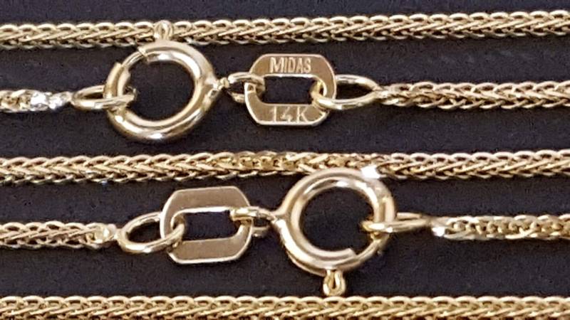 14 K Solid Gelbgold 0, 85 Mm Weizen Kettenhalskette 18 ", 20 "(Federringverschluss. Meistverkauftes Perfektes Geschenk 14 K Solid Gelbgold 0, 85 Mm Weizen Kettenhalskette 18 ", 20 "(Federringverschluss. Meistverkauftes Perfektes Geschenk von Kevinjewelry