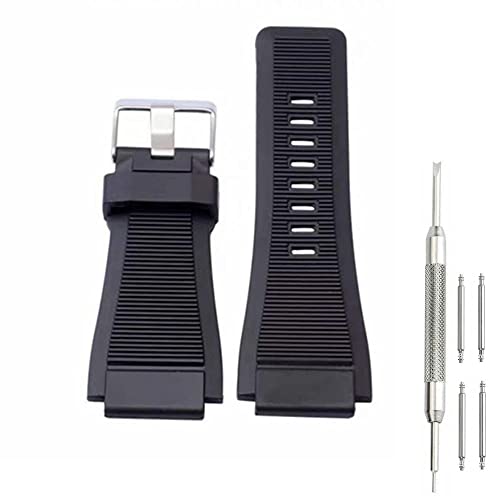 Kevisae 34 mm x 24 mm Gummi-Silikon-Uhrenarmband, kompatibel mit Bell & Ross B&R BR-01 BR-03 92 Diver mit gratis Federsteg-Werkzeug, Bell & Ross Uhrenarmband (Silberschnalle) von Kevisae