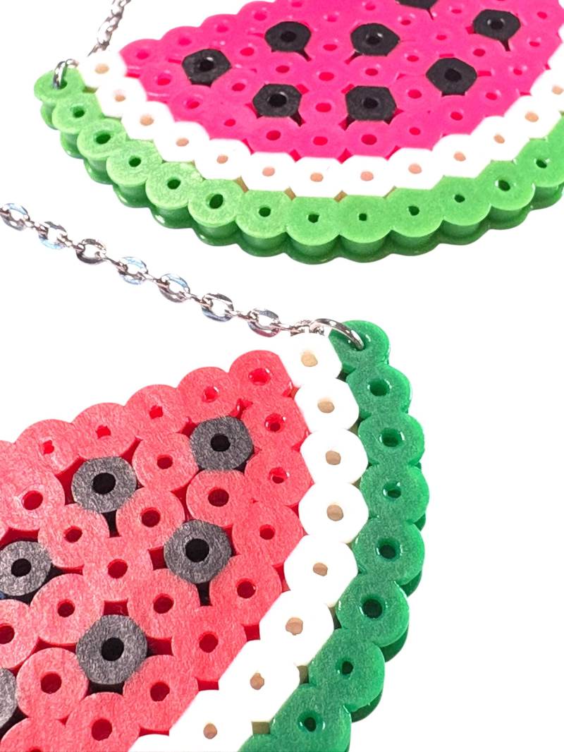 Große Wassermelone Keil Ohrringe - Bügelperlen, Hama Perlen, Emoji Schmuck, Kewlery, Baumeln von Kewlery