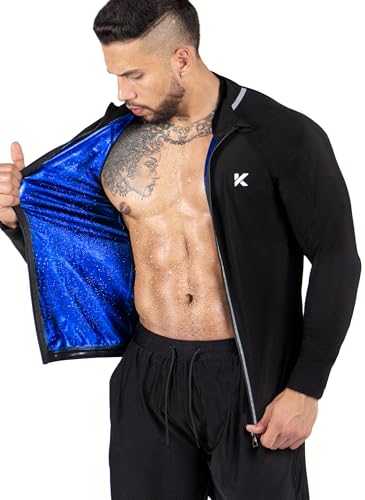 Kewlioo Pro Herren Sauna Jacke - Kompressionsoberteil für Schweiß - Reißverschluss - Saunahemd Langarm Schwarz XL, Schwarz, XL von Kewlioo