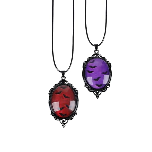 Kexinglu Halskette mit Fledermaus-Anhänger im Gothic-Stil, Vintage-Stil, lila und rot, 2 Stück, Hexen-Schmuck, Halloween-Zubehör für Frauen Kexinglu Halskette mit Fledermaus-Anhänger im Gothic-Stil, Vintage-Stil, lila und rot, 2 Stück, Hexen-Schmuck, Halloween-Zubehör für Frauen von Kexinglu