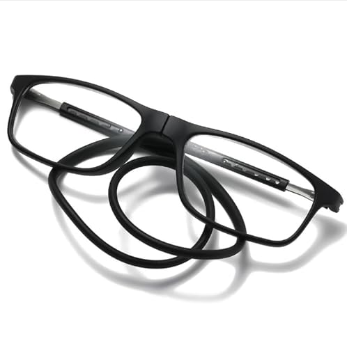 Kexinsuo - Rechteckige Magnetische Lesebrillen um den Hals Klemmen Leicht Damen Herren Magnetverschluss Lesehilfe Brillen mit Magnet (black, 1, x) von Kexinsuo
