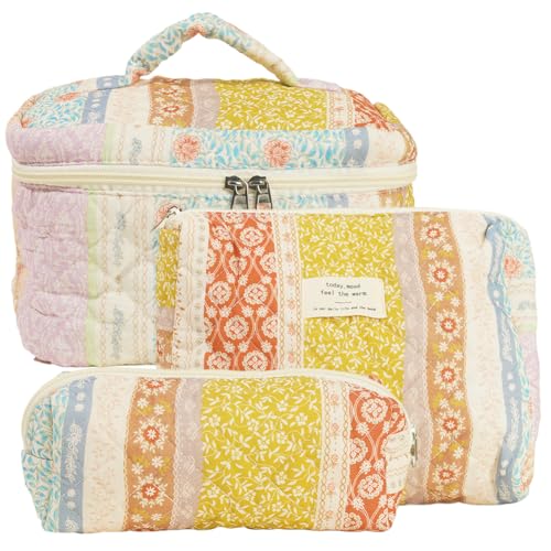 3 PCs Baumwollstamme Blumenkosmetikbeutel Große Frauen -Tasche mit Reißverschluss Tasche Netter Beutel (B) von Kexpery