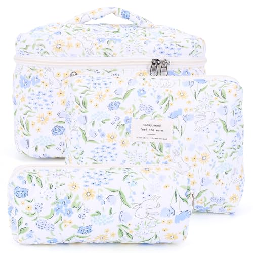 3pcs Gesteppte Make -up -Tasche Kosmetische Organizer Beutel Großkapazität Ästhetischer Kosmetiktasche Kosmetische Kupplungstasche Netter Toilettenbeutel (B) von Kexpery
