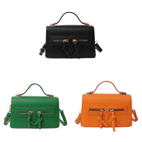 Damen-Handtasche aus Leder mit mehreren Fächern, Umhängetasche, vielseitig für Arbeit und Freizeit, Schwarz + Grün + Orange von Kexpery