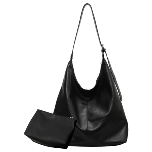 Kexpery 2 Stück Damen PU Crossbody Tasche Unterarmtasche Stilvolle Große Kapazität Schultertasche Mode Casual mit verstellbarem Schultergurt für den täglichen Gebrauch im Büro einfarbig, Schwarz , von Kexpery